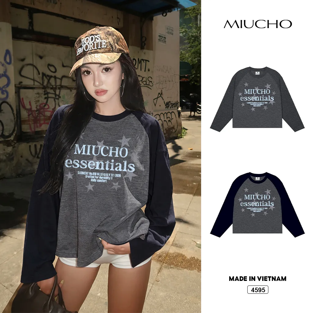 Áo thun dài tay phối màu Miucho hình ngôi sao phong cách Hàn Quốc 4595