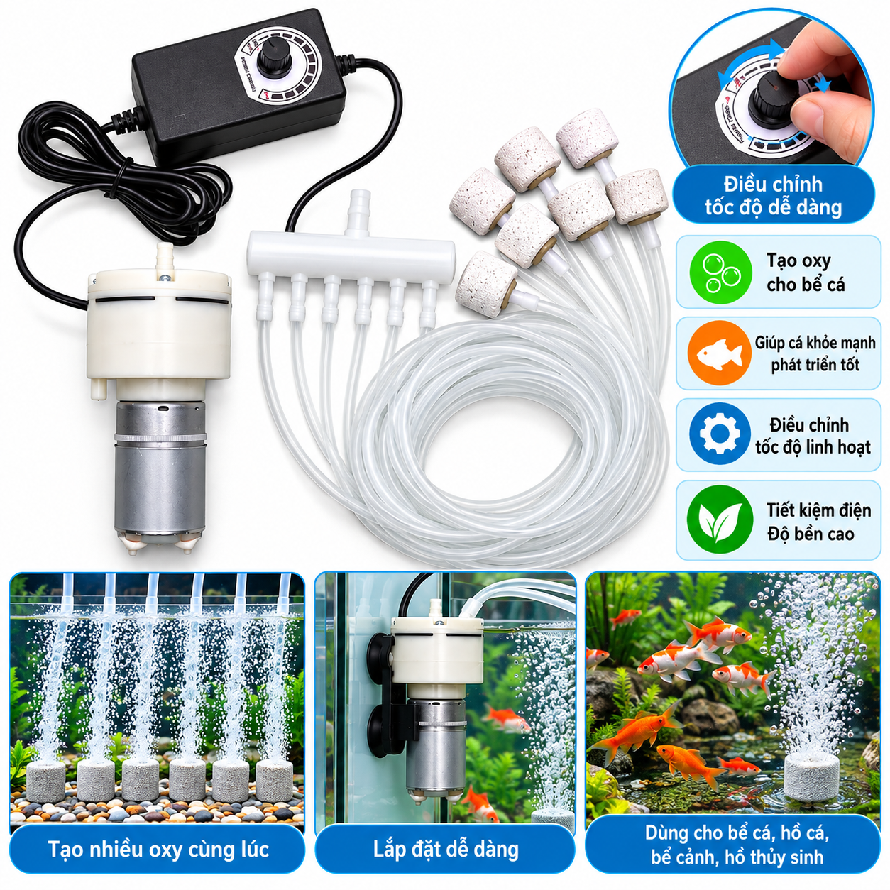 Sục oxy kẹp bình 12V, 220V cho bể cá, máy sục khí sủi oxi_thumbnail_0