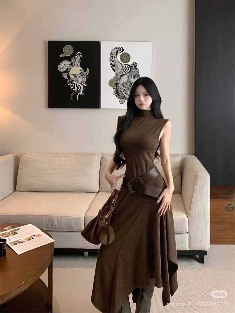 Lucas - Váy thun len cổ dựng zile chân may phối xéo lệch + belt_thumbnail_1
