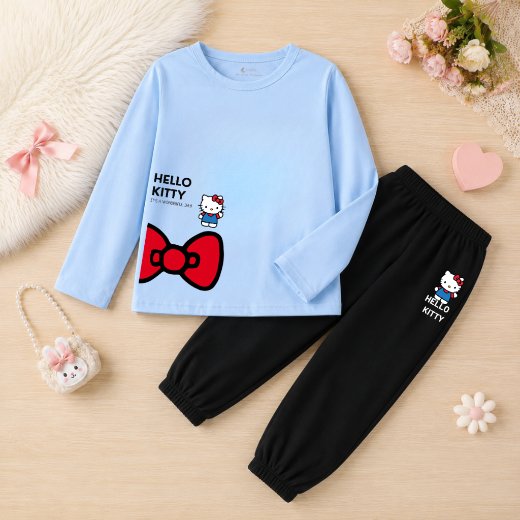 Set bộ Thu - Đông chất liệu cotton cho  bé gái  in hình nơ Mèo Hello Kitty - Loza Kids BW715_thumbnail_4