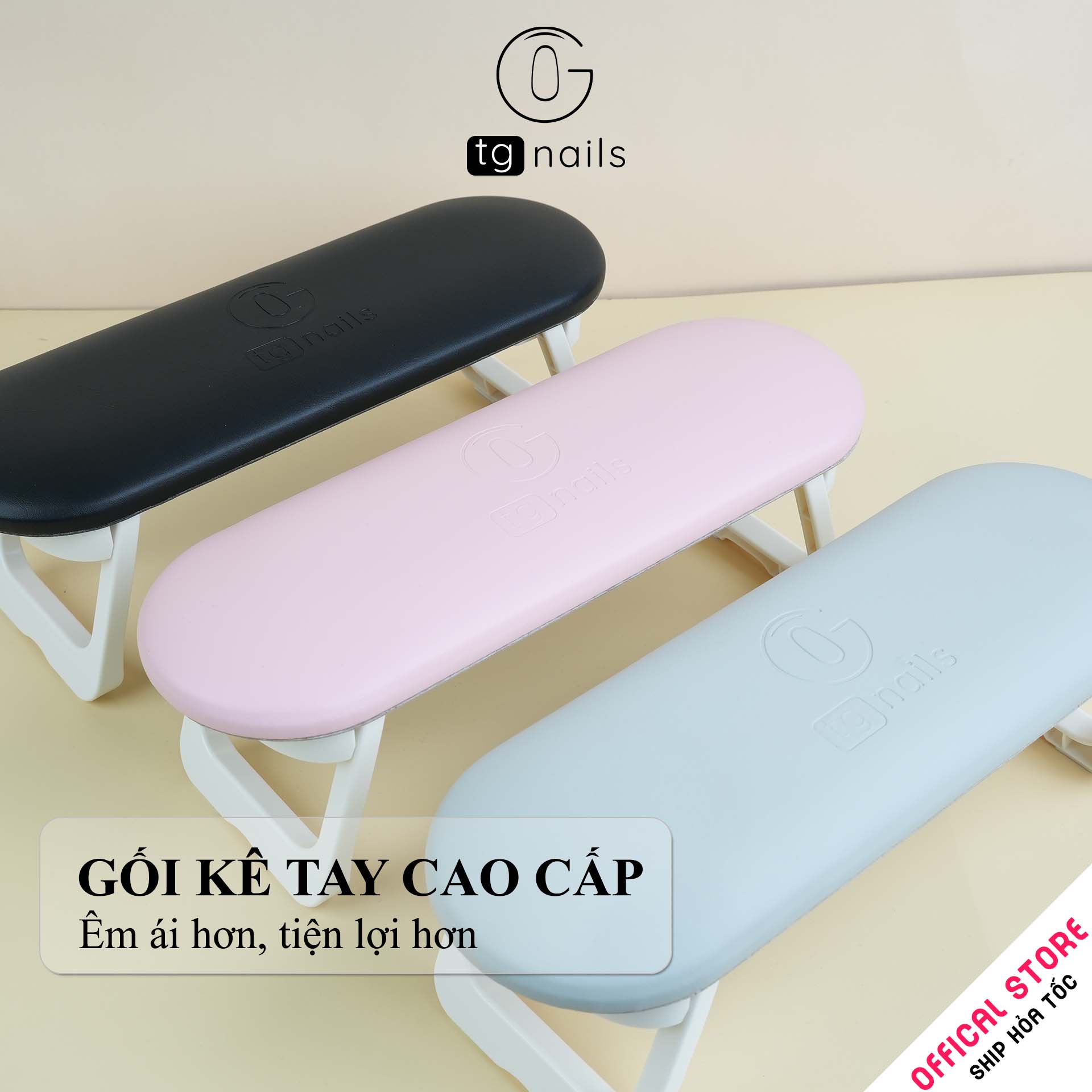 Kệ kê tay làm nail, model: H6, khung nhựa ABS, nhồi đệm bọc giả da PU, kích thước: (322*108*120)mm. Nhãn hiệu: TG Nails, mới 100%