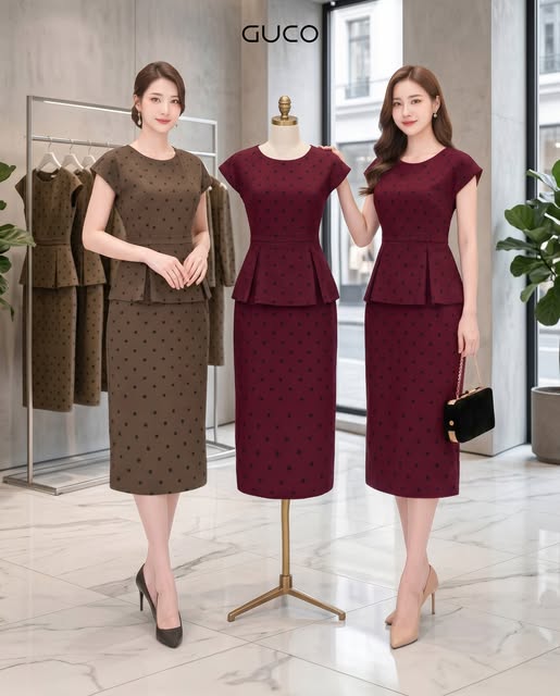 GUCO Đầm Peplum Chấm Bi Nâu Sang Trọng - 5126_thumbnail_3