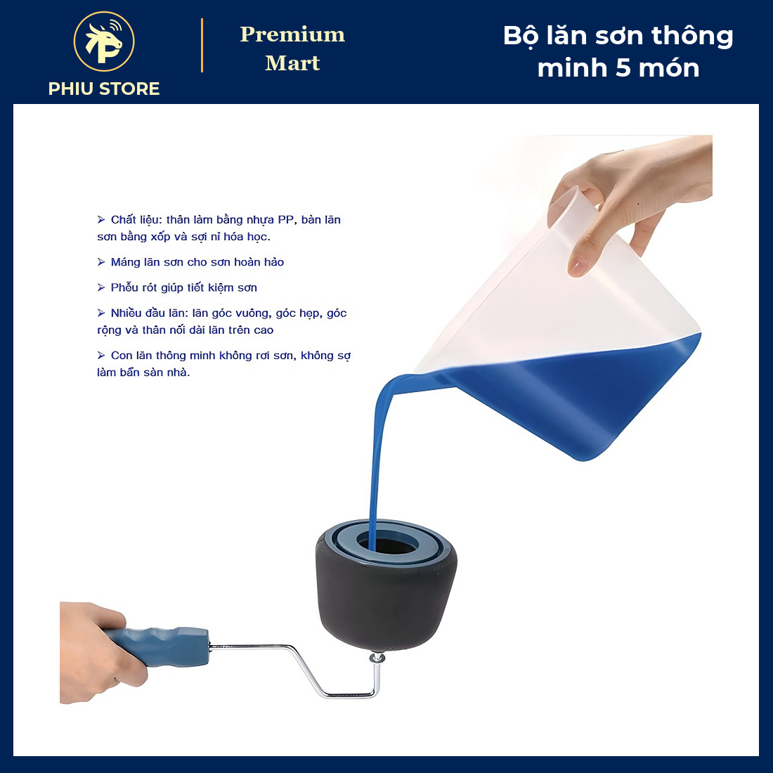 Bộ Con Lăn Sơn Tường Thông Minh 5 Món, Cán Nối Dài Inox 66 cm - Đổ Sơn Vào Lăn, Không Cần Nhúng Sơn - PHIU STORE_thumbnail_2