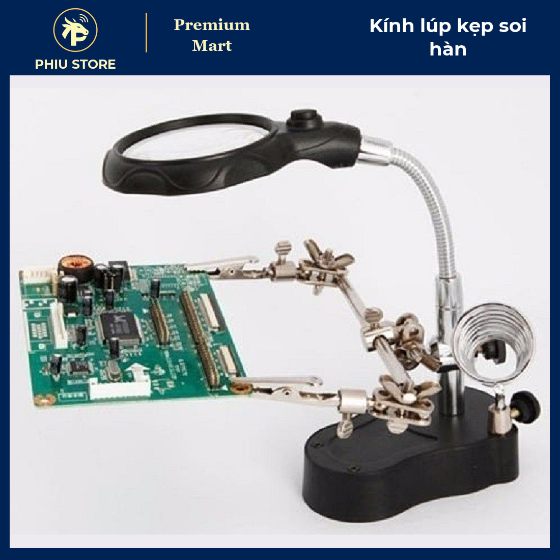 Kính Lúp Để Bàn Có 2 Đèn LED, 2 Kẹp Phụ Trợ Và Giá Gác Mỏ Hàn - Soi Mạch Điện Tử, Kẹp Board Hàn Linh Kiện - PHIU STORE_thumbnail_4