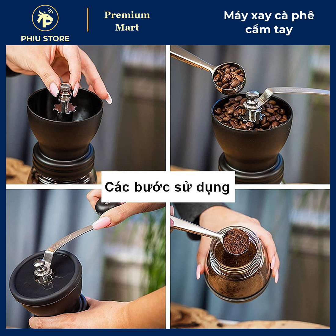 Máy Xay Cà Phê Cầm Tay Cối Gốm Điều Chỉnh Độ Mịn, Kèm 2 Hũ Thủy Tinh Có Đế Chống Trượt - PHIU STORE_thumbnail_7