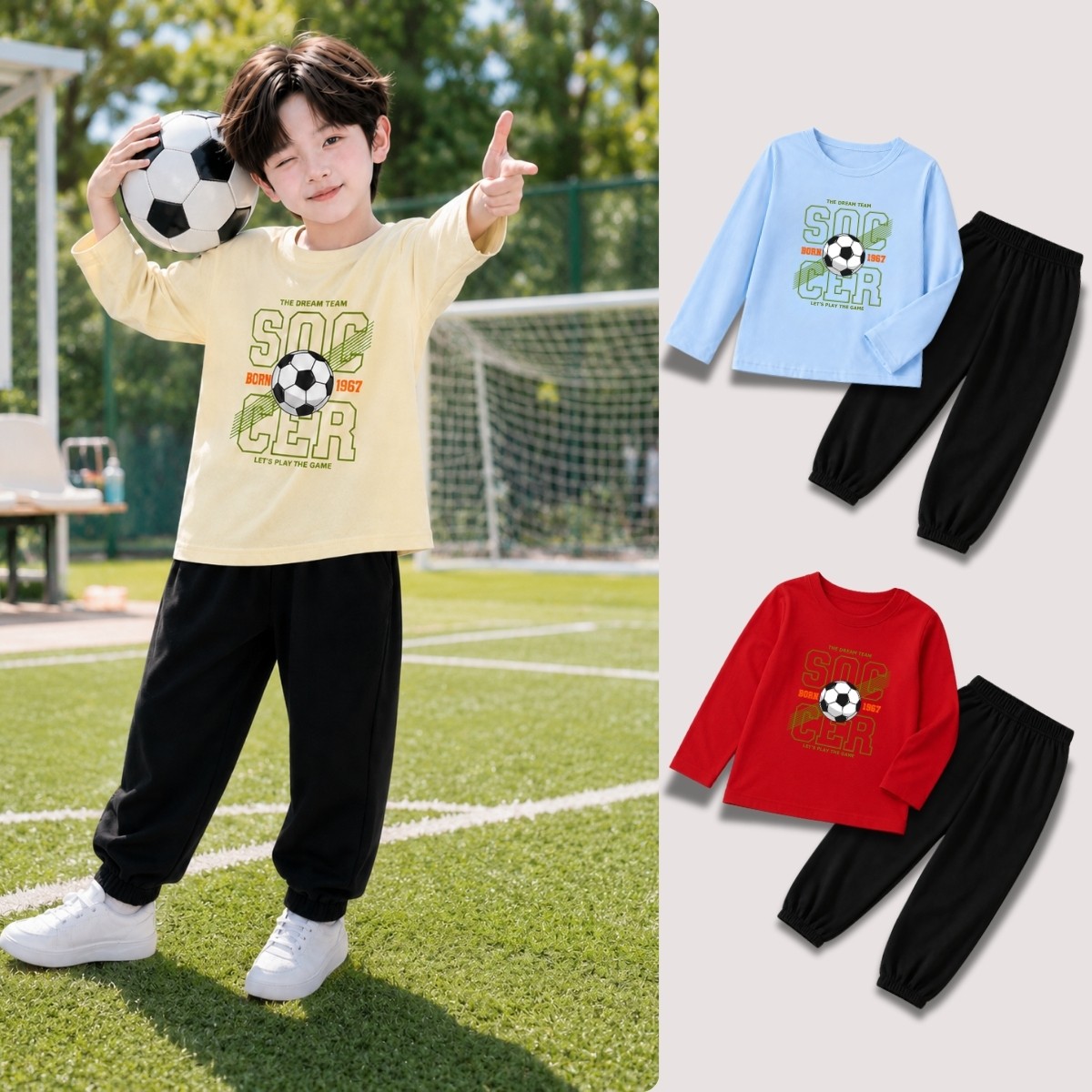 Set bộ Thu - Đông chất liệu cotton bé trai hình quả bóng Soccer - Loza Kids BW742 BW742