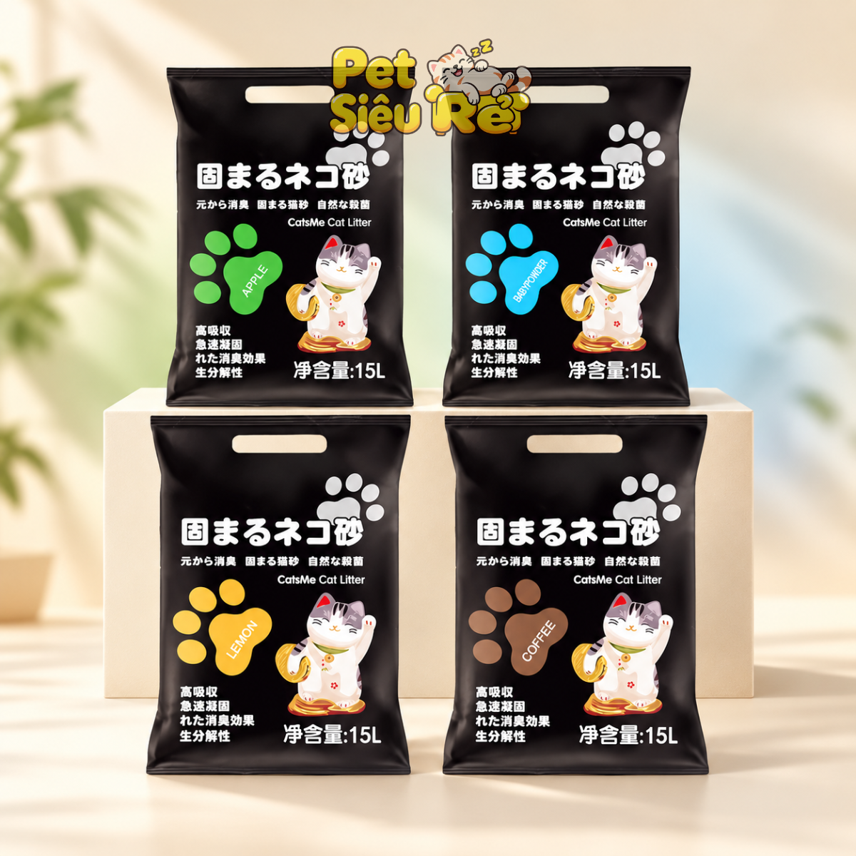 Cát vệ sinh đất sét Nhật Catsme ( hương chanh, cà phê, táo, phấn)