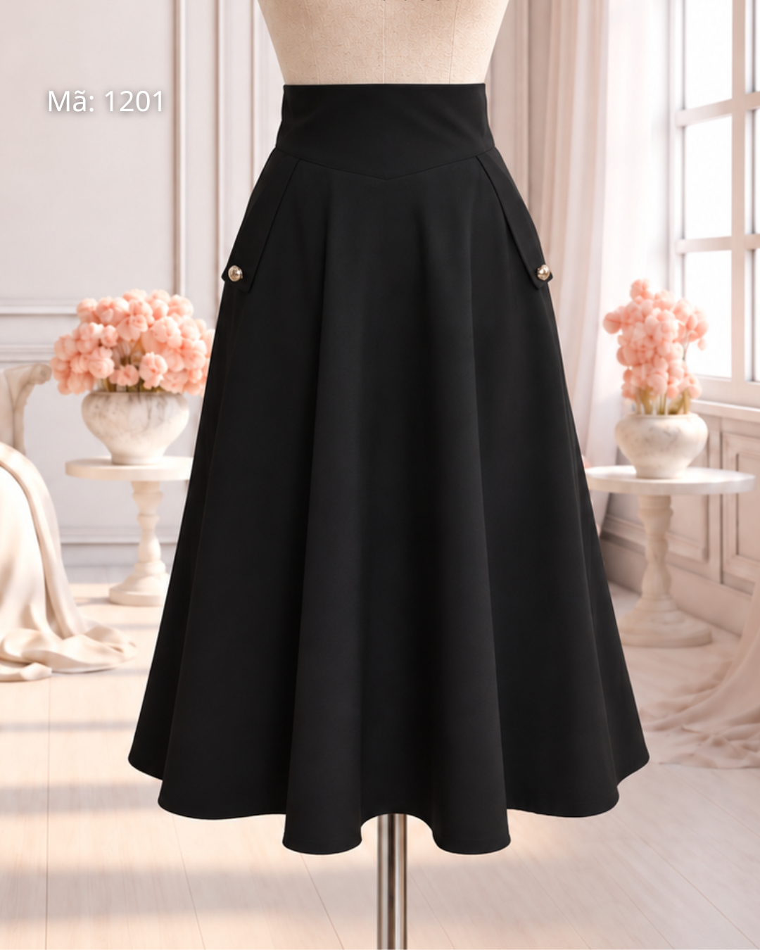 Chân Váy Xoè Phối Cúc Đồng