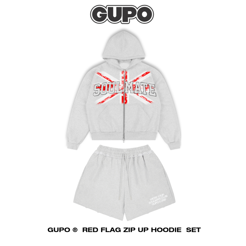 Set Bộ Nỉ GUPO Red Flag Áo Hoodie Zip Và Quần Short Baggy Nỉ Chân Cua Unisex Local Brand - SETNC