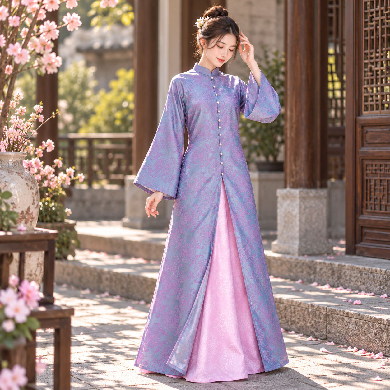 Áo Dài Cách Tân Nữ Tằm Thọ Dơi Phối Yếm Dáng Suông – CT27-05_thumbnail_8