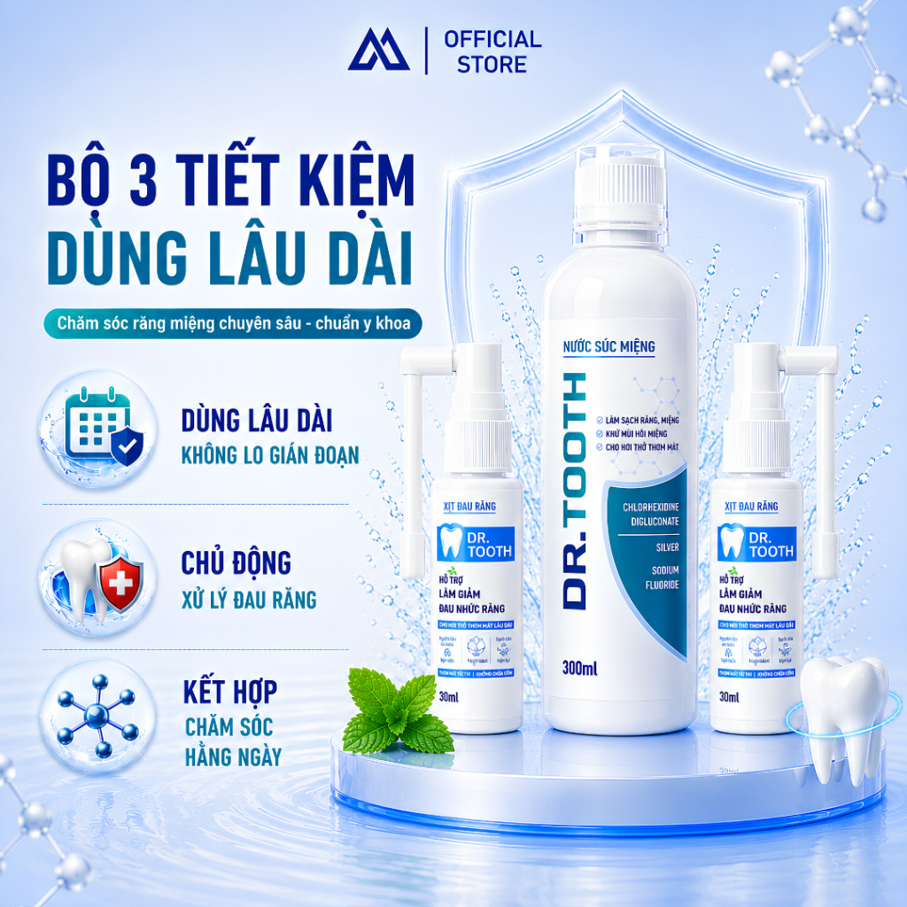 [Bộ 3 tiết kiệm] 2 Dung dịch xịt Dr.Tooth + 1 Nước súc miệng Dr.Tooth