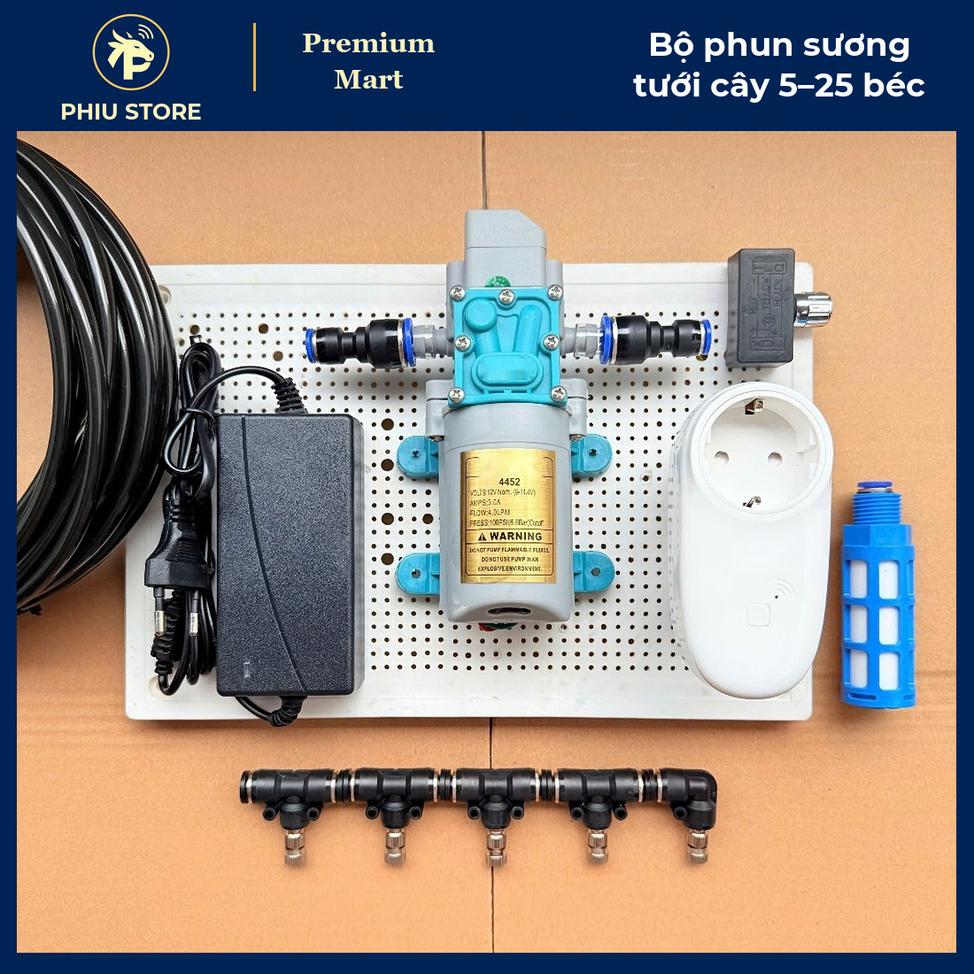 Bộ Phun Sương Làm Mát Tưới Cây Bơm 12V 5–25 Béc Inox, Có Bản Ổ Cắm Wifi Điều Khiển Từ Xa Hẹn Giờ - PHIU STORE_thumbnail_5