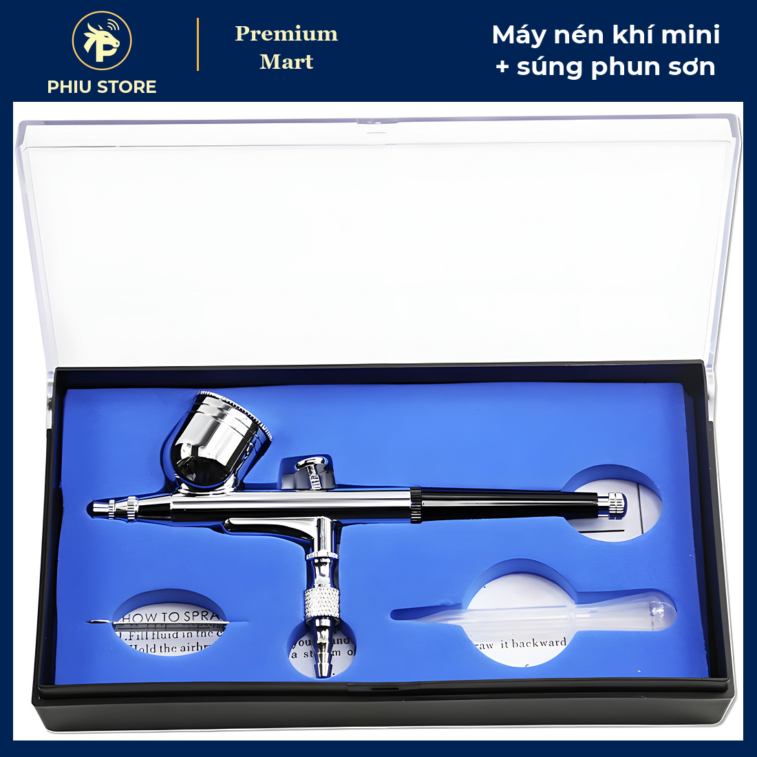Máy Nén Khí Mini Kèm Súng Phun Sơn Airbrush Kim 0,3 mm, Lọc Nước - Phun Sơn Mô Hình, Trang Điểm, Làm Bánh - PHIU STORE_thumbnail_2
