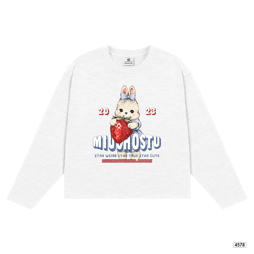 Áo thun nữ boxy tay dài cotton xước thỏ dâu đỏ Miucho 4578_thumbnail_0