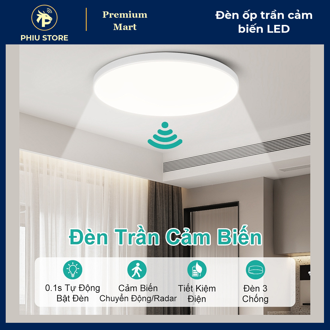 Đèn Ốp Trần LED Cảm Biến Chuyển Động / Radar 220V 12W–40W Ánh Sáng Trắng, Cho Hành Lang, Cầu Thang, Ban Công - PHIU STORE