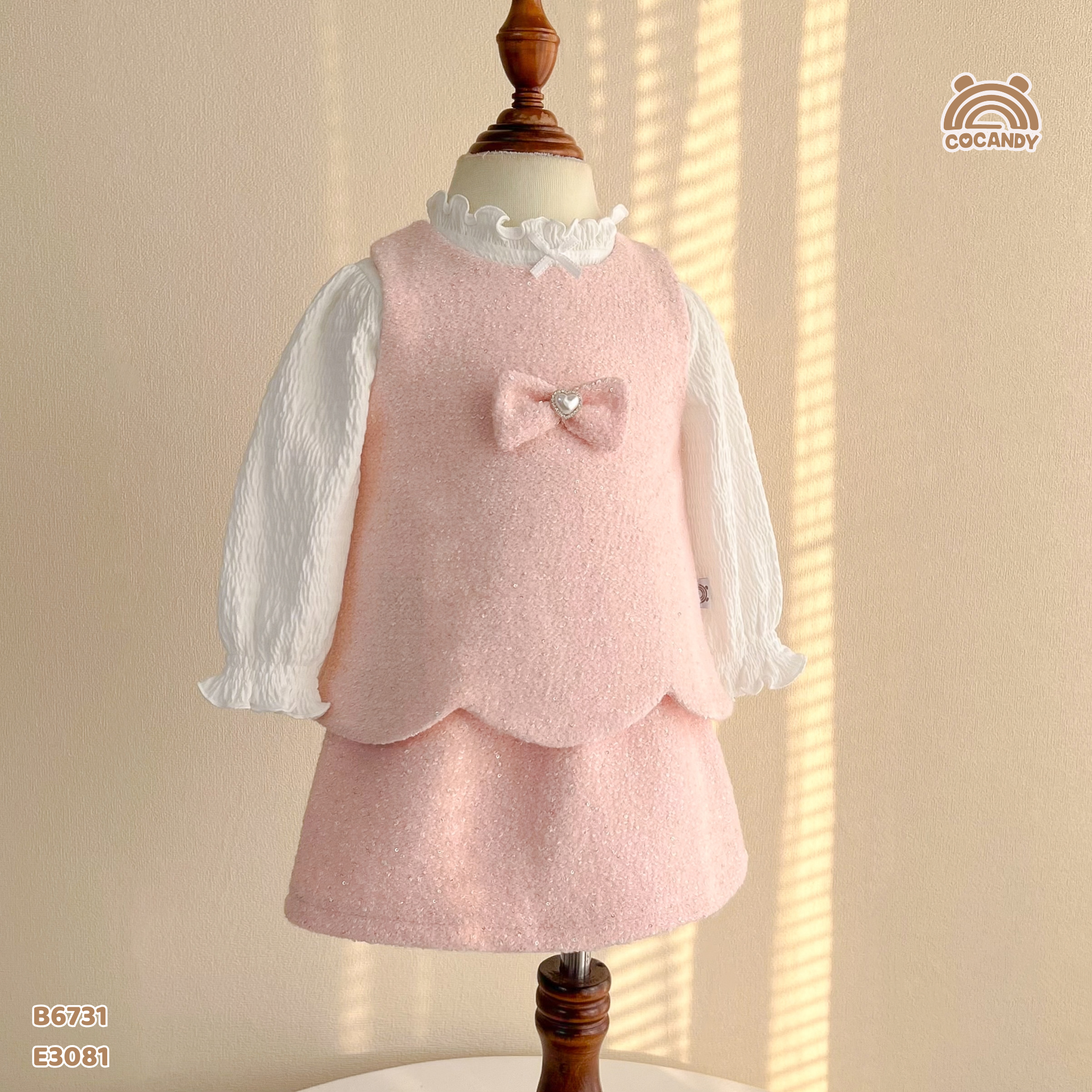 Bộ gile dạ tweed HỒNG phối nơ_thumbnail_7