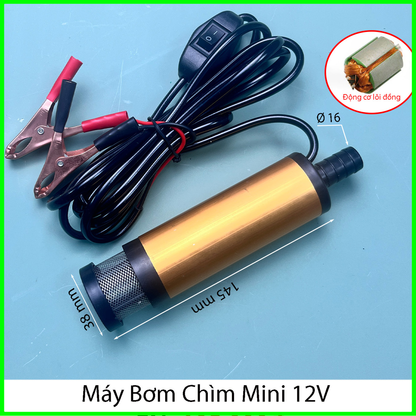 Máy bơm Mini 12,24V , bơm chìm hút dầu nhớt, nước, rượu, motor lõi đồng, lưu lượng 30 lít/phút_thumbnail_1