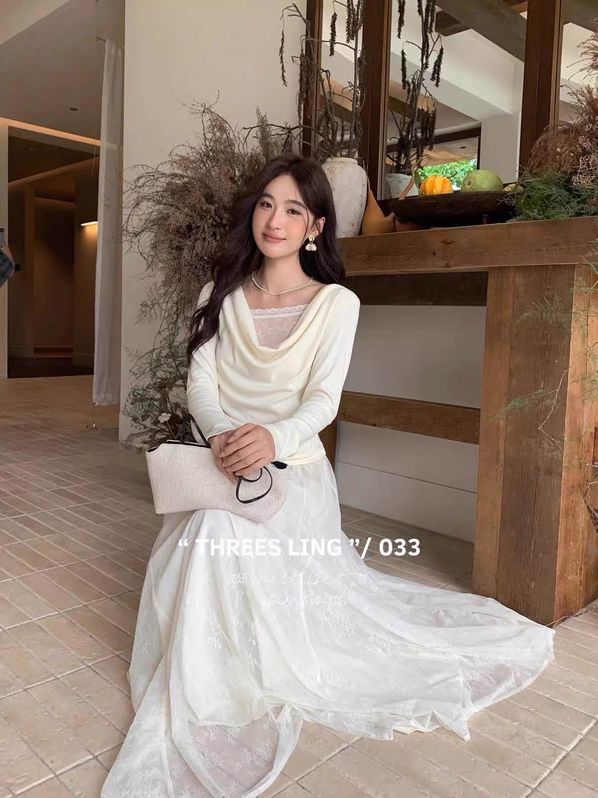 Lucas - Áo thun dài tay cổ lệch viền ren ZOUY 560