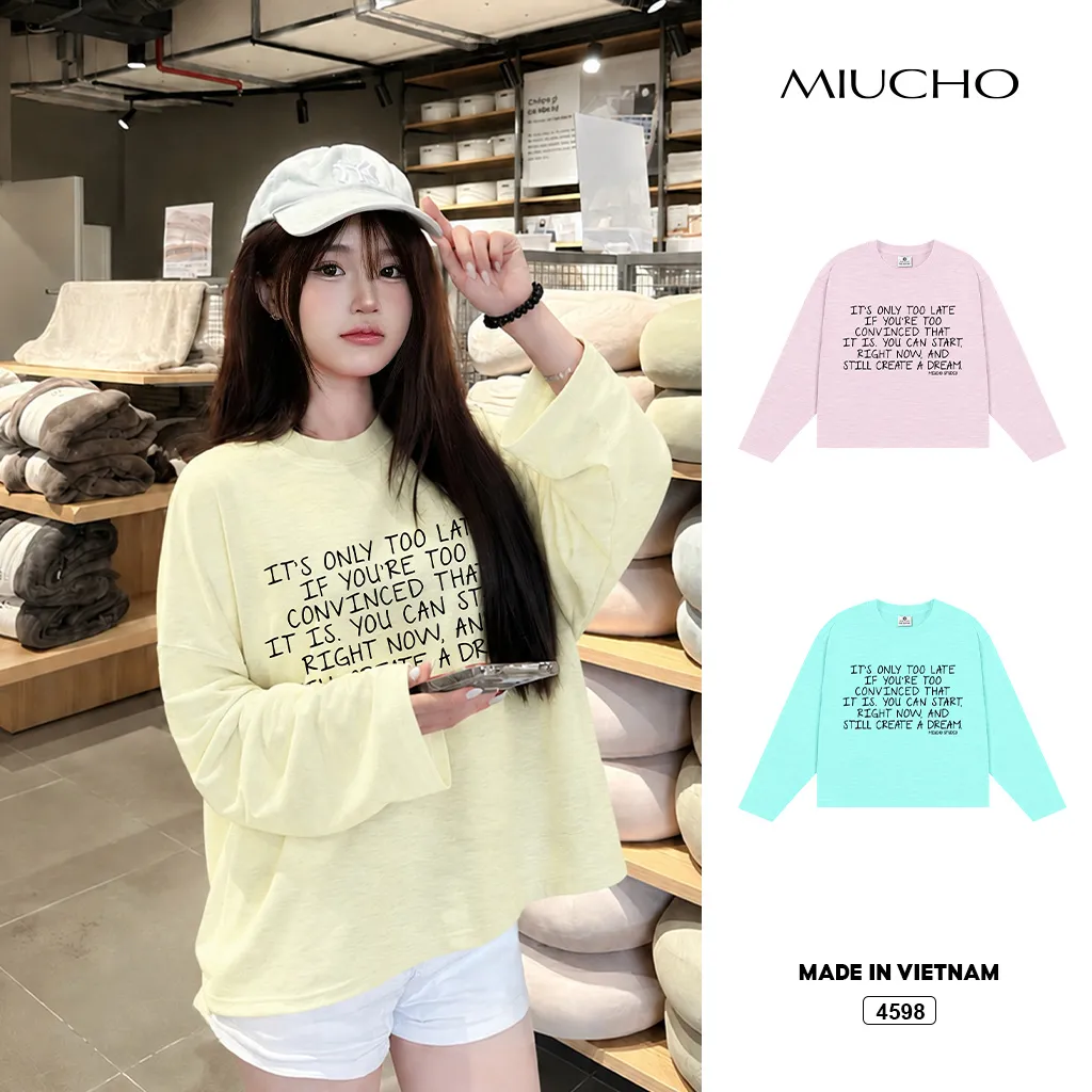 Áo thun nữ boxy tay dài chất cotton xước Miucho phong cách tối giản truyền cảm hứng 4598