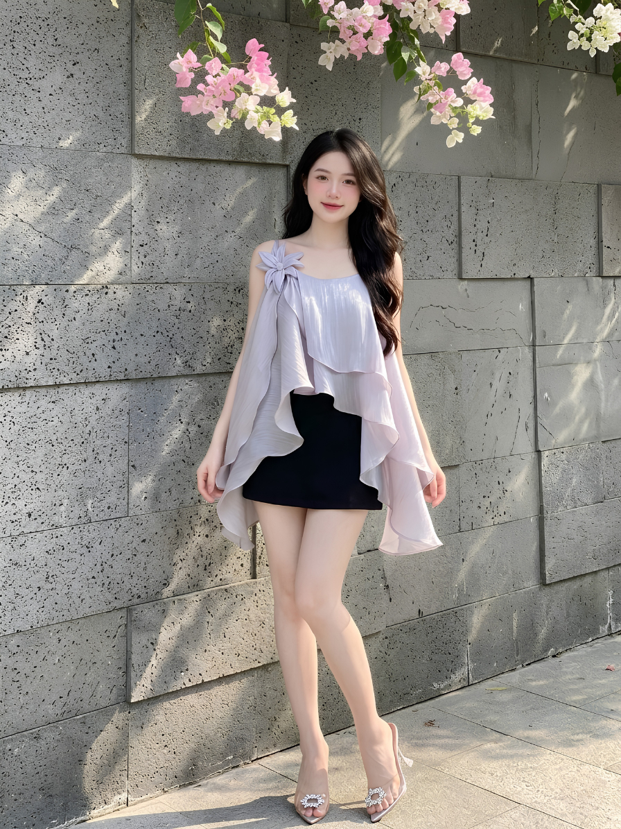 M36 - Set Áo Voan Tơ và Chân Váy Li Tầng Cao Cấp
