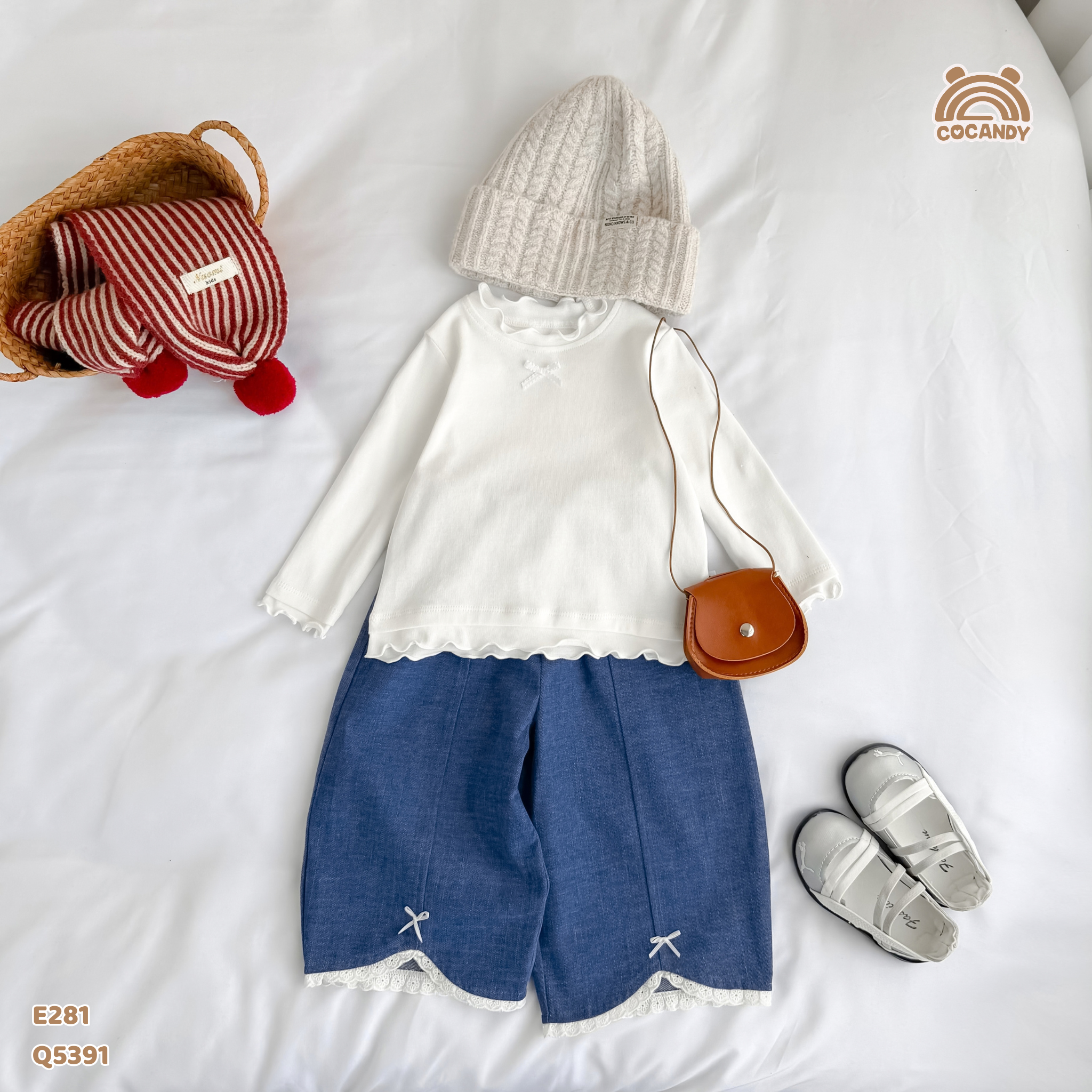 Quần dài loang XANH jeans ống cong phối nơ_thumbnail_6
