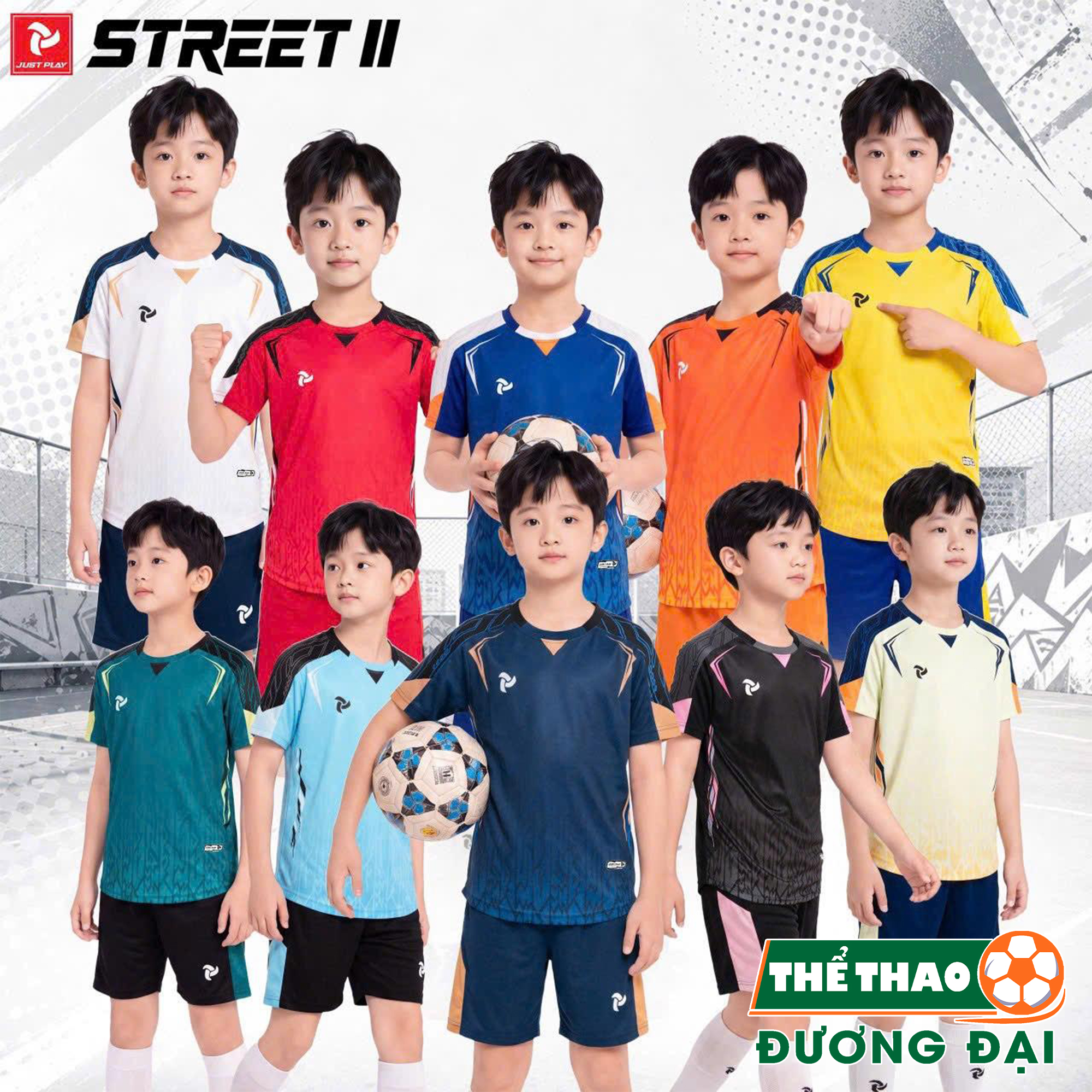 BST Quần Áo Bóng Đá Trẻ Em Just Play Street 2 Thun Lạnh Cao Cấp Thể Thao Đương Đại