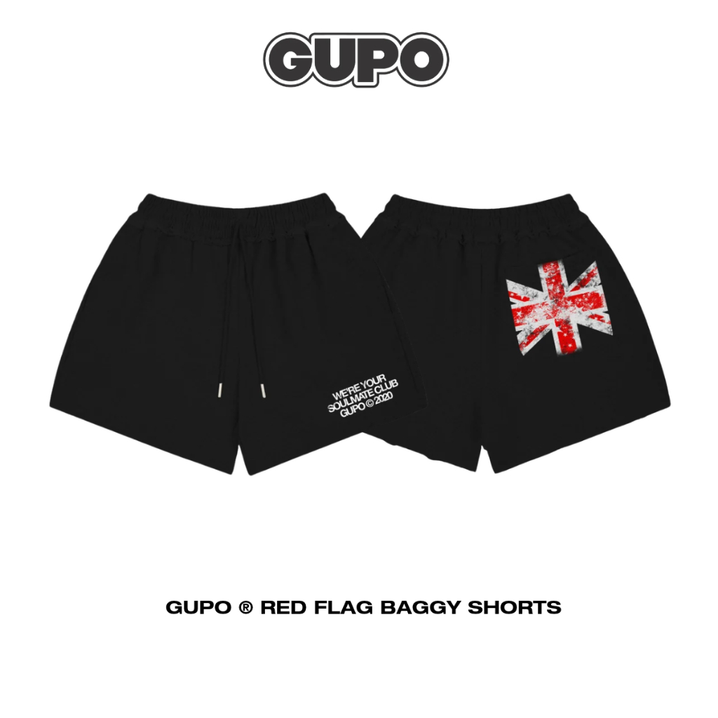 Quần Short Nỉ GUPO Red Flag Baggy Short Nỉ Chân Cua Form Rộng Trên Gối Unisex Local Brand - QSN02_thumbnail_1