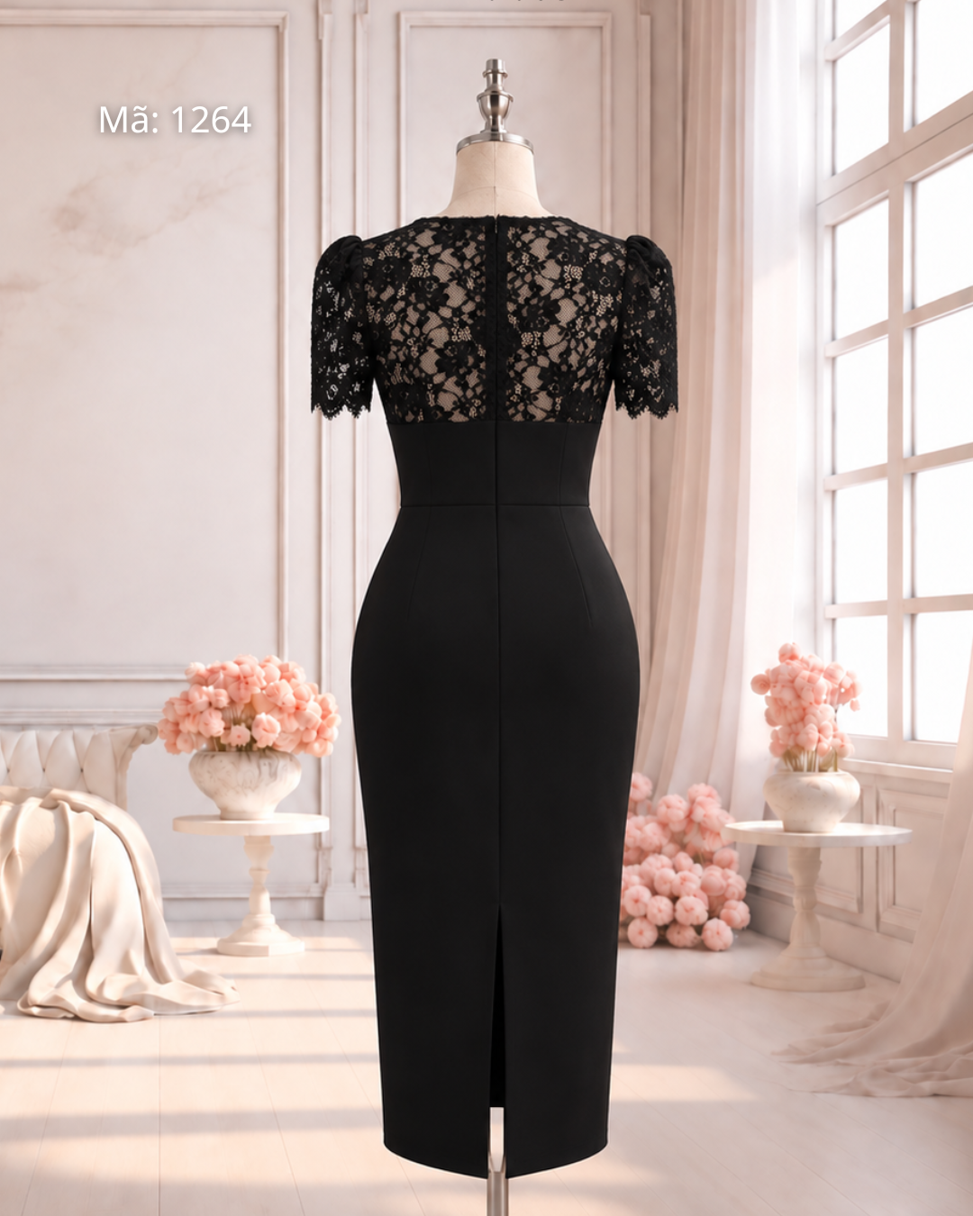 Đầm Bút Chì Phối Ren Cổ V
