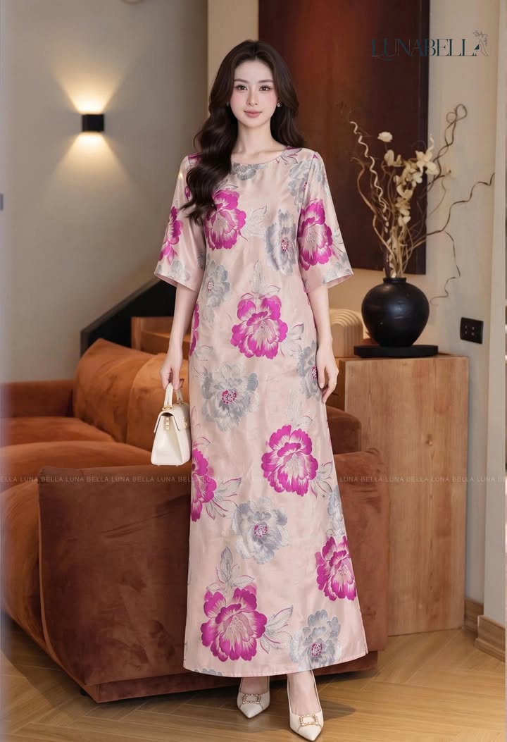 Váy suông dài tay lửng CALISTA màu HỒNG