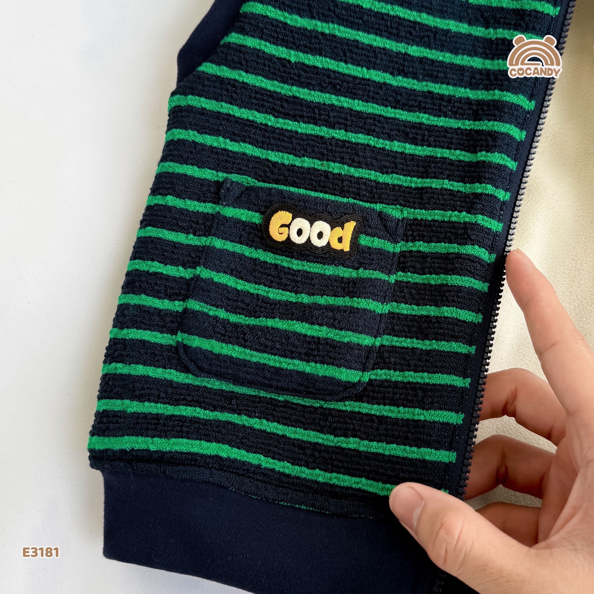 Áo gile kẻ XANH hoodie hình gấu_thumbnail_0