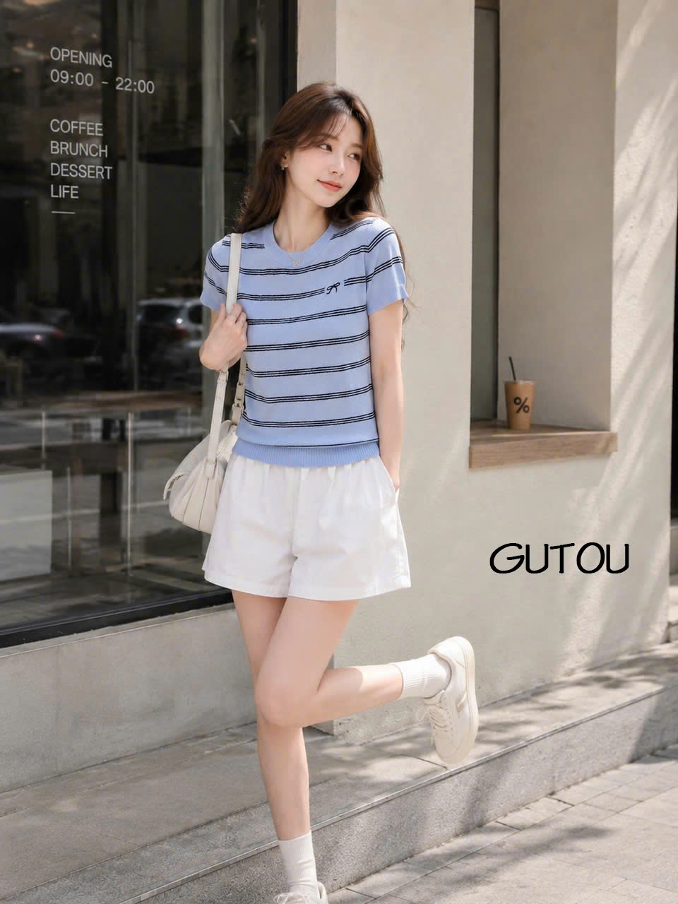 [ GUTOU ] Áo Len Mongtogi Tay Ngắn Sọc Ngang Họa Tiết Nơ Nhỏ_thumbnail_6