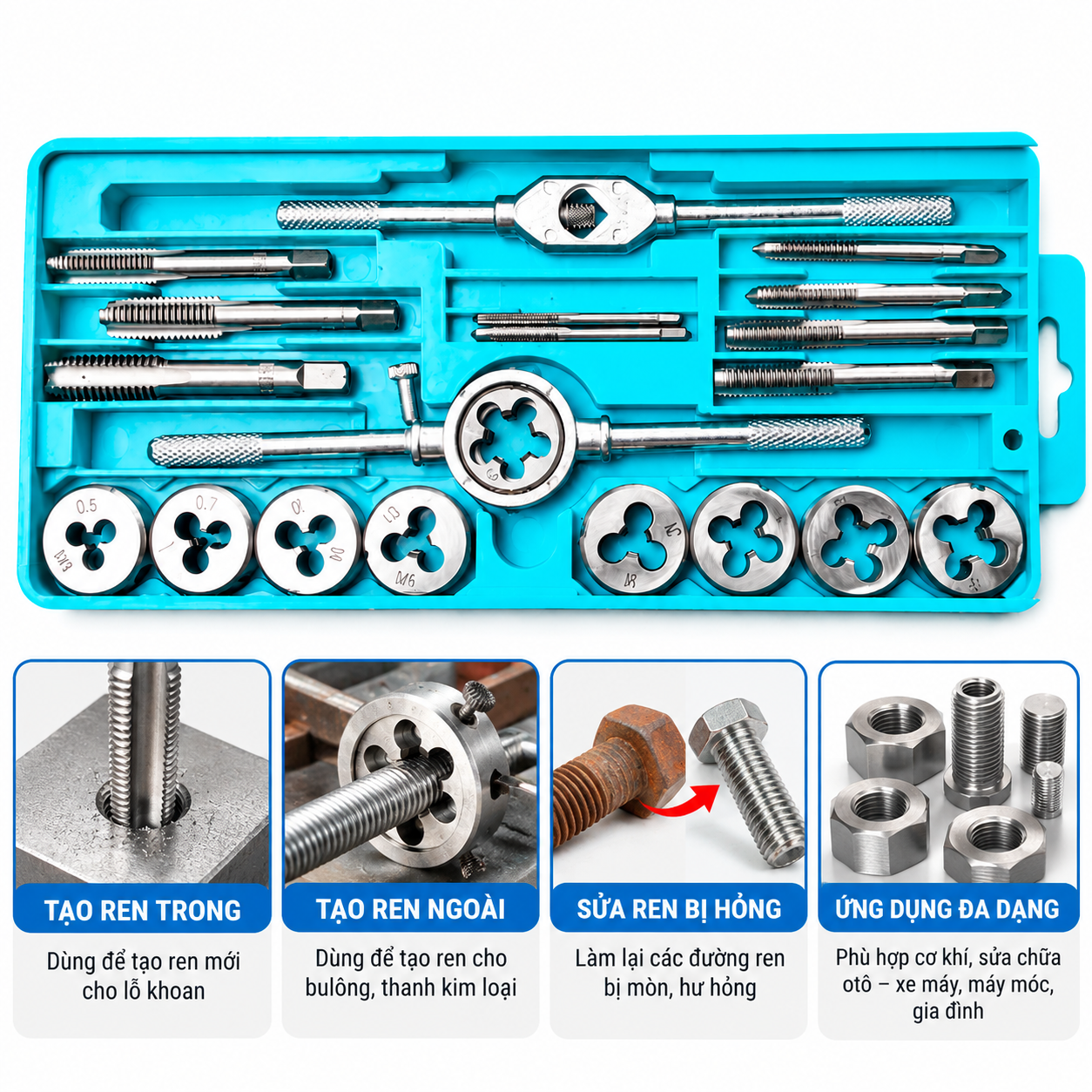 Bộ Mũi Taro Tạo Ren Sắt Thép Đa Năng từ M3 đến M12, Bộ tạo ren 20, 40 chi tiết, bộ taro hợp kim siêu cứng_thumbnail_1