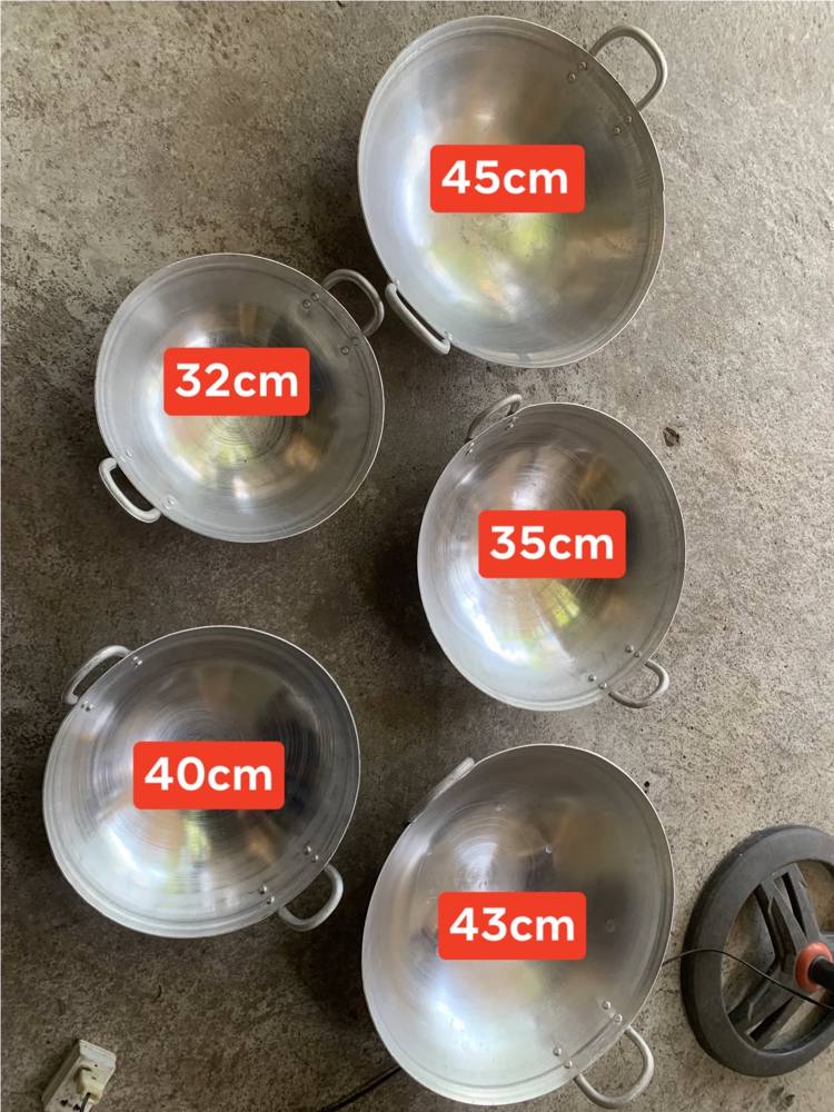 5 chảo nhôm sâu lòng 2 quai cỡ 32, 35, 40, 43, 45cm