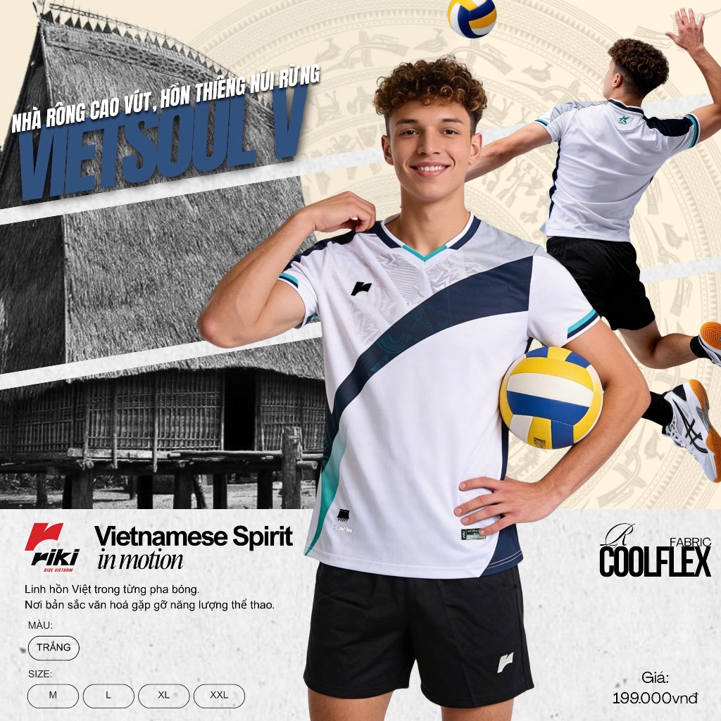 BST Quần Áo Bóng Chuyền Có Túi Riki Vietsoul V Thun Mè R-Coolflex Thể Thao Đương Đại_thumbnail_0