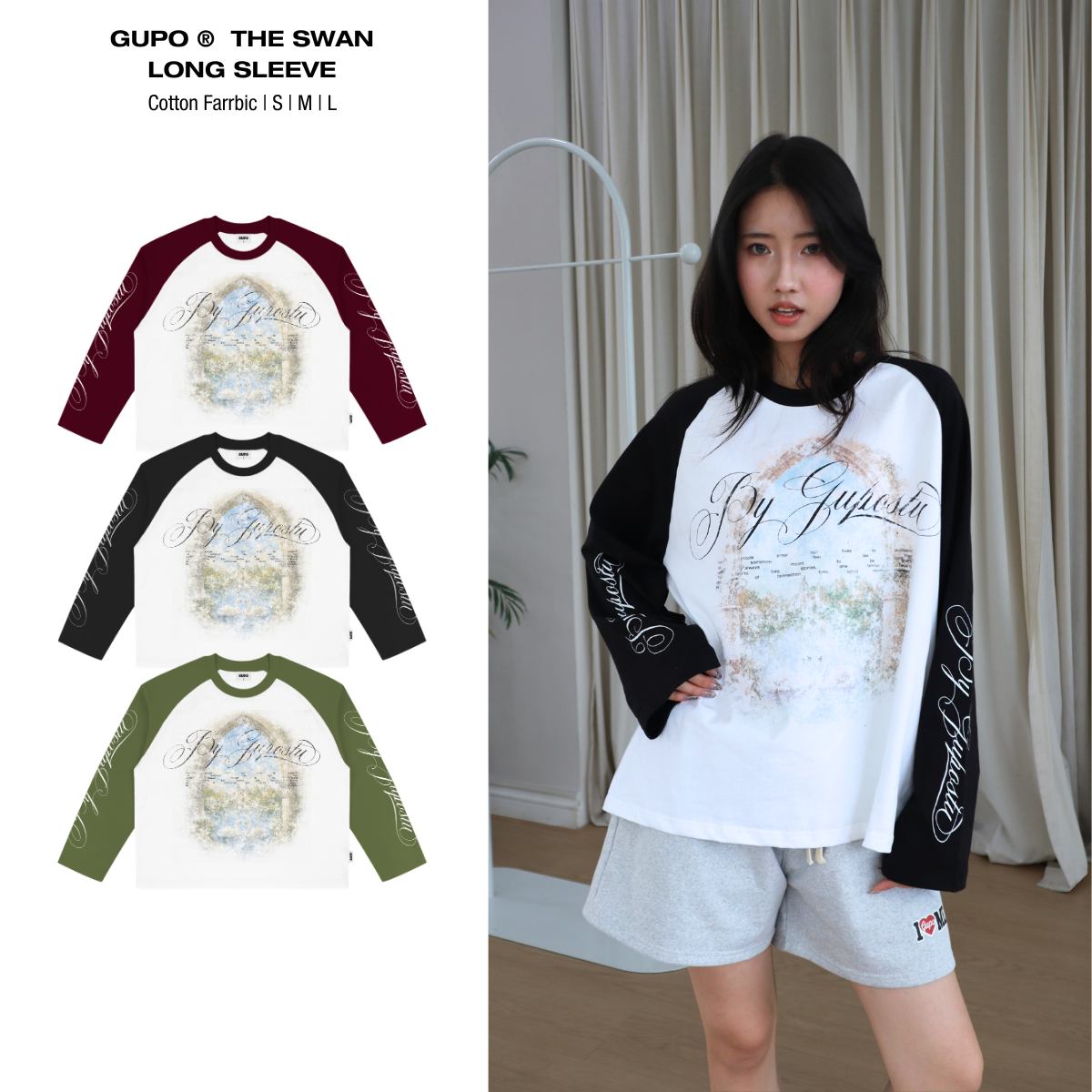 Áo Thun Tay Dài GUPO The Swan Raglan Form Boxy Unisex Cotton Graphic In Lụa Local Brand - ATD05