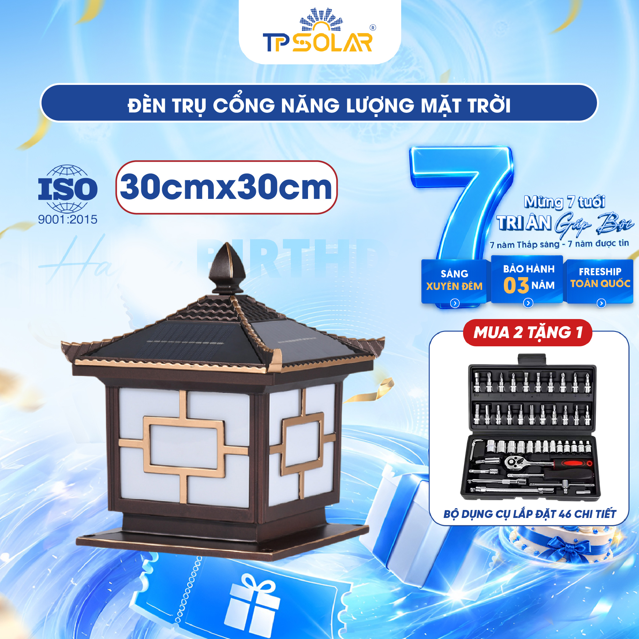 Đèn trụ cổng mái ngói năng lượng mặt trời TP SOLAR TC01_thumbnail_1
