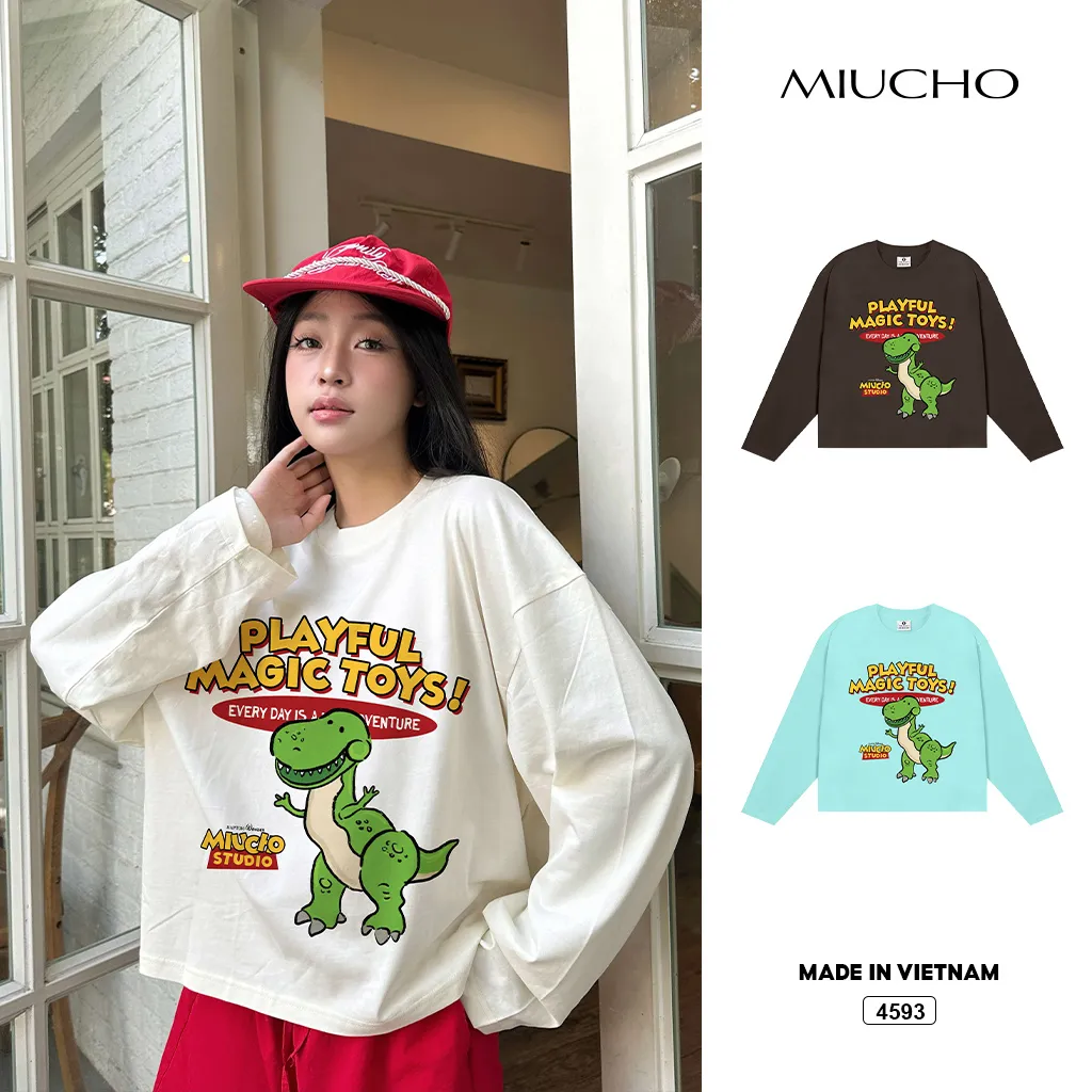 Áo thun tay dài Miucho hoạt hình khủng long 4593