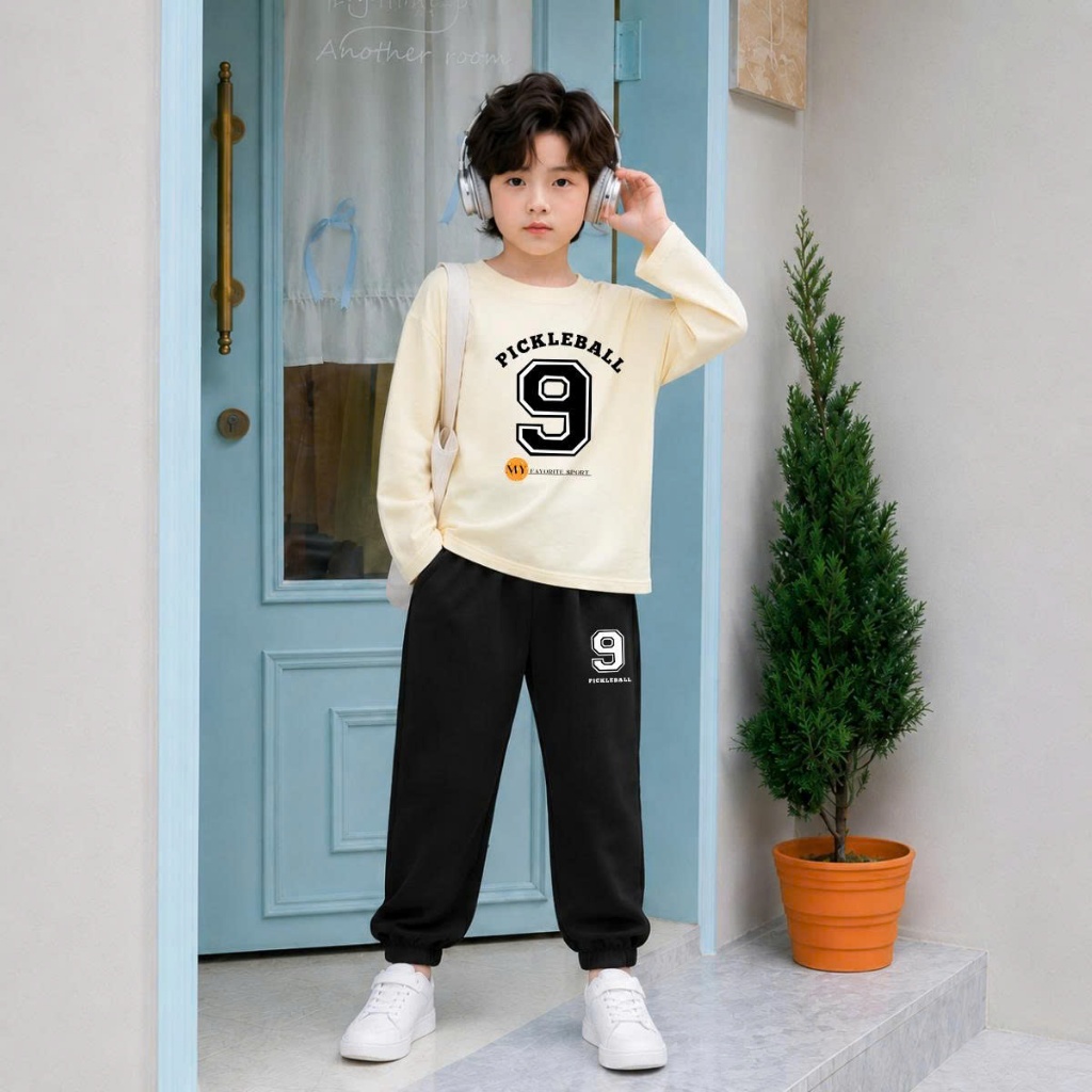 Set bộ Thu - Đông chất liệu cotton bé trai hình số 9 Pickleball - Loza Kids BW720