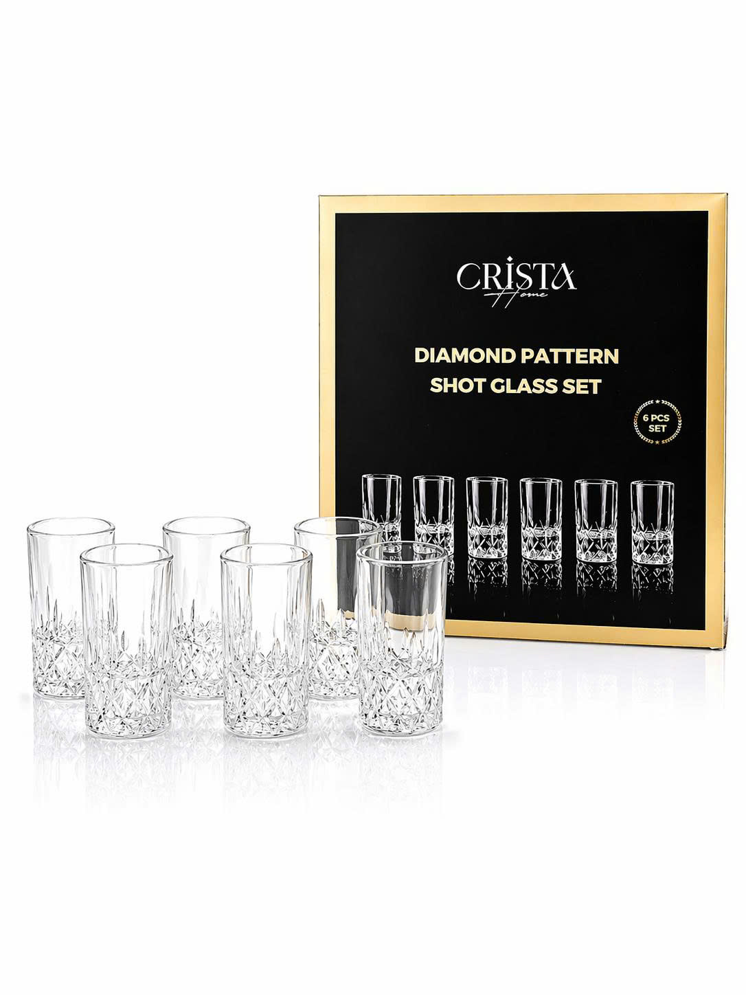 Bộ 6 ly rượu thủy tinh vân kim cương 30ml CRISTA HOME