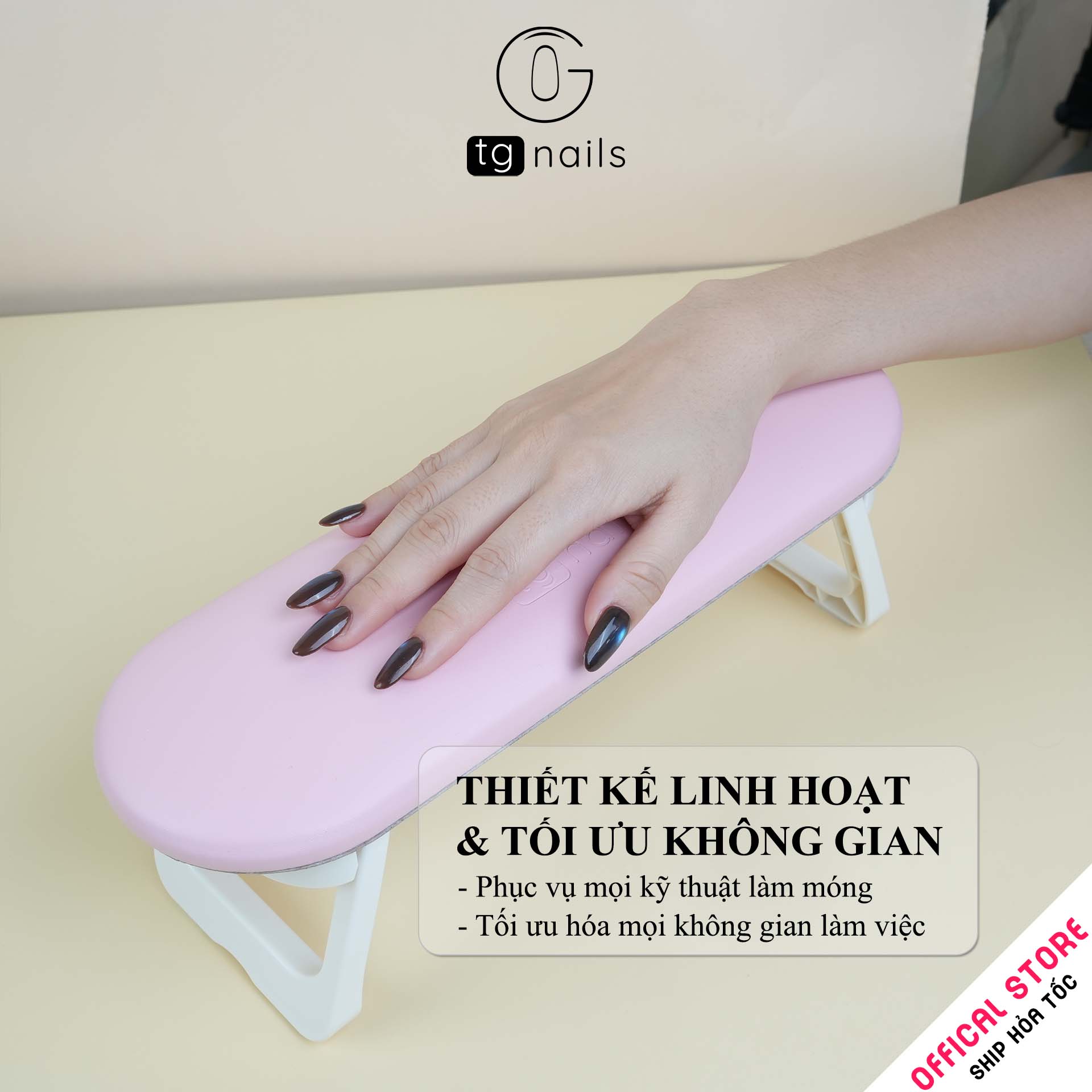 Kệ kê tay làm nail, model: H6, khung nhựa ABS, nhồi đệm bọc giả da PU, kích thước: (322*108*120)mm. Nhãn hiệu: TG Nails, mới 100%_thumbnail_6