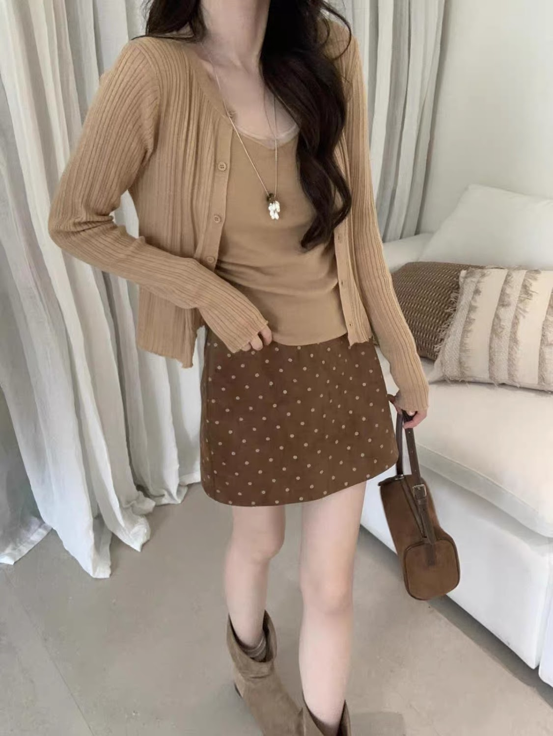 Lucas - Chân váy dạ chấm bi màu mài nhẹ dáng ngắn, có quần bảo hộ_thumbnail_8