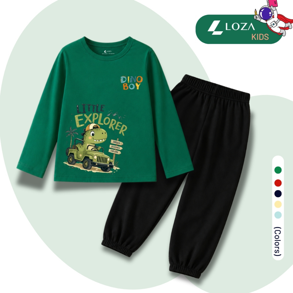 Set bộ Thu - Đông chất liệu cotton bé trai hình Khủng long lái xe - Loza Kids BW743_thumbnail_2