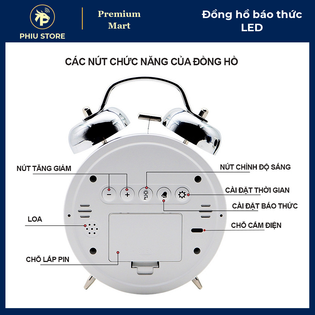 Đồng Hồ Báo Thức LED Để Bàn Chuông To, Màn Hình LCD, Hiển Thị Giờ Thứ Ngày Nhiệt Độ, Pin AAA Hoặc Cắm Điện 5V - PHIU STORE_thumbnail_4