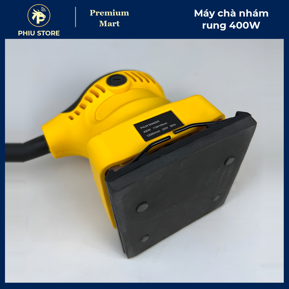 Máy Chà Nhám Rung Cầm Tay 400W Màu Vàng, Mặt Nhám 110 x 100 mm, Tặng 2 Miếng Giấy Nhám - Chà Mịn Gỗ - PHIU STORE_thumbnail_3
