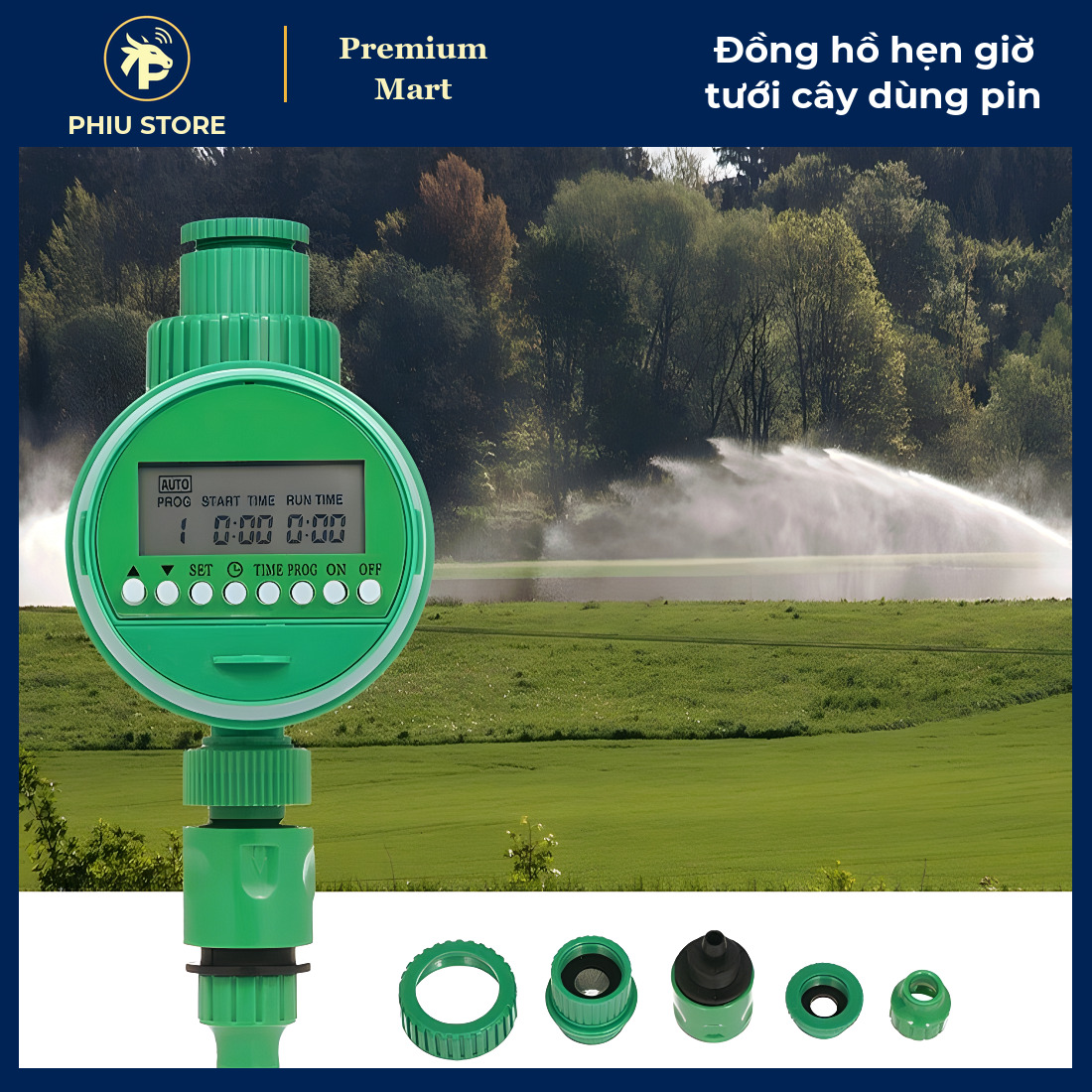 Đồng Hồ Hẹn Giờ Tưới Cây Tự Động Dùng Pin AAA, Ren 1/2 Inch, 16 Chương Trình - Tưới Nhỏ Giọt, Phun Sương - PHIU STORE