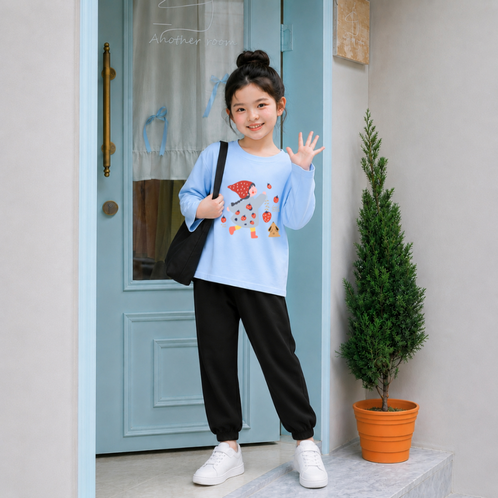 Set bộ Thu - Đông chất liệu cotton cho bé gái hình 'Cô gái đội mũ đỏ và những quả dâu' - Loza Kids BW714_thumbnail_5