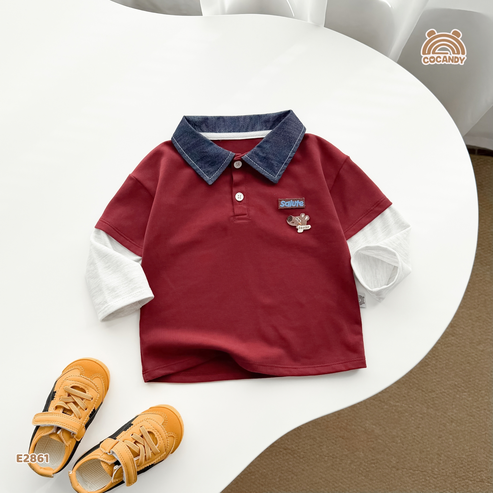 Áo dài polo ĐỎ phối cổ xanh hình cún_thumbnail_4