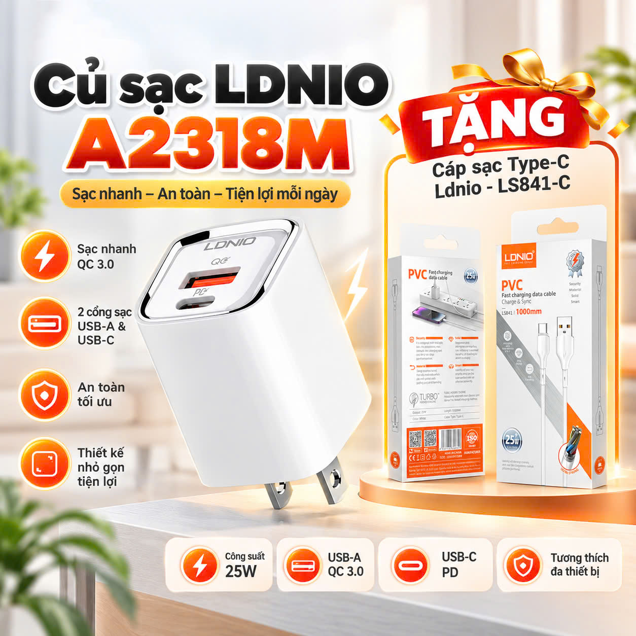 CỦ SẠC Ldnio - A2318M