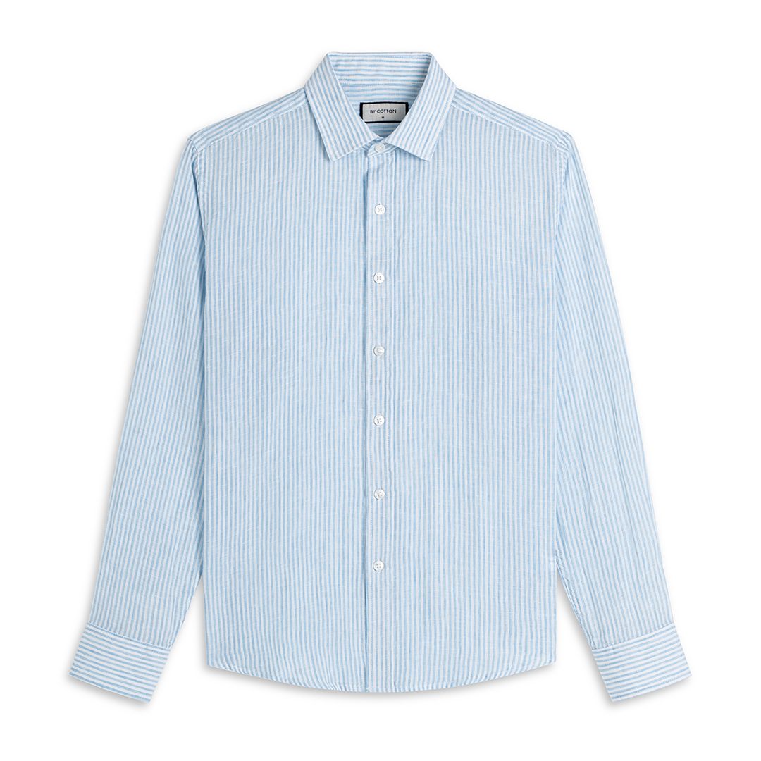 Áo Sơ Mi Premium Linen Sọc Nhỏ Xanh Nhạt