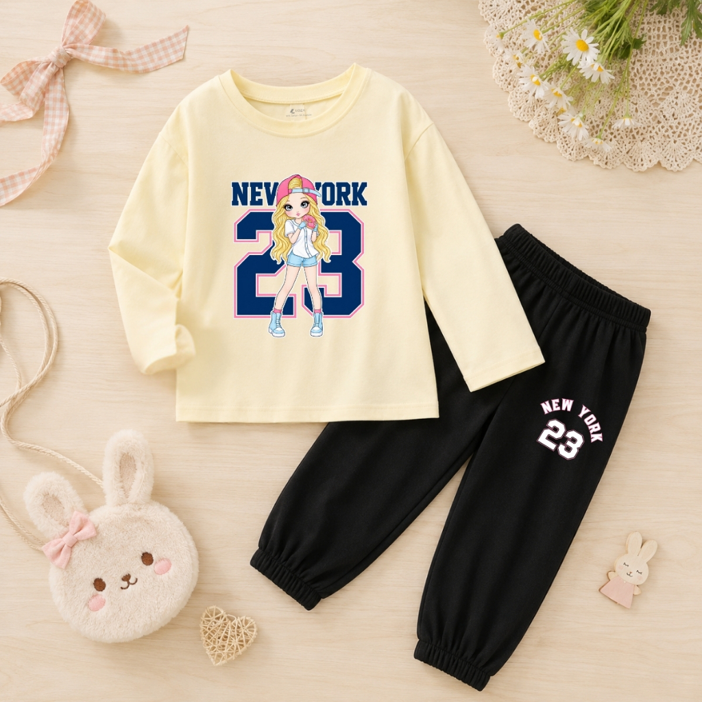 Set bộ Thu - Đông chất liệu cotton bé gái in hình cô gái tóc vàng  - Loza Kids BW748_thumbnail_1